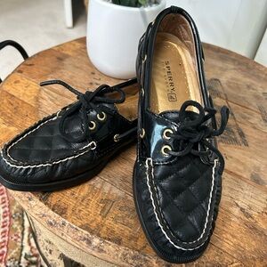 Sperry Quilted Black leather and patent leather Boat Shoes